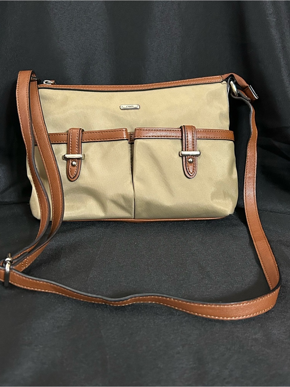 Chaps Women’s Khaki & Brown Crossbody Shoulder Bag Purse